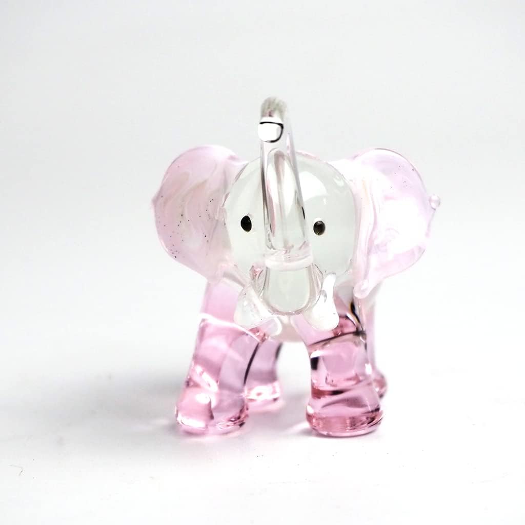 Lucky Elephant Figurines Pink Hand Blown Art Glass Collectible Animal Ornament Gift Decor, 1.5 x 2.5 x 1.8 inches image 5
