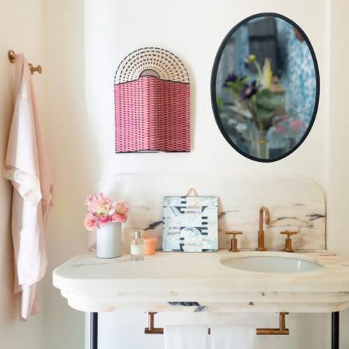 Image of Quality Glass Metal Frame Oval Wall Mirror Royal Mirror Home Decorative Mirror Modern Mirror Living Room Mirror Wall Mirror Bathroom Mirror Size 18x24 inches Color Black MF 41