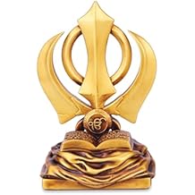 Khanda Sahib Statue Sikh Religious Symbol Golden Khanda Sahib Idol for Home Decor Living Room Decorative Item Car Dashboard Statue Birthday Gifts for Women Men Size -4 Inch