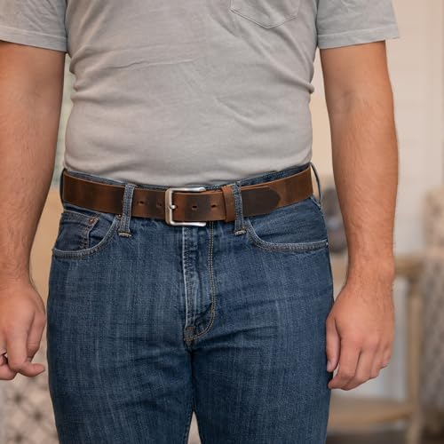 Roan Mountain Distressed Leather Belt - Brown USA Made Full Grain Leather with Certified Nickel Free Buckle2