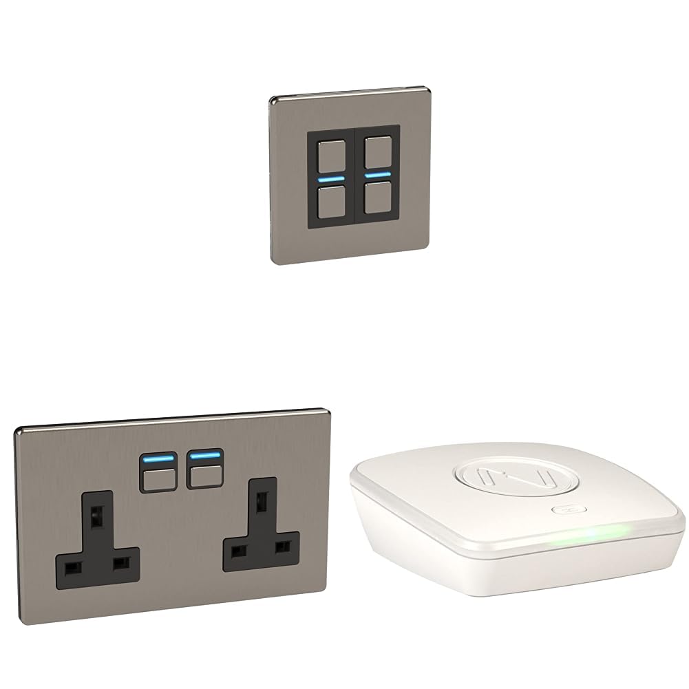 LightwaveMagic Button Smart Home Starter Kit - Stainless Steel - Works with Alexa, Google Assistant, HomeKit. iOS & Android Compatible