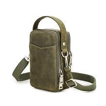 Hiram Crazy Horse Leather 6.7-inch Phone Bag - Genuine Leather Compact Crossbody with Detachable Strap and Zipper Closure