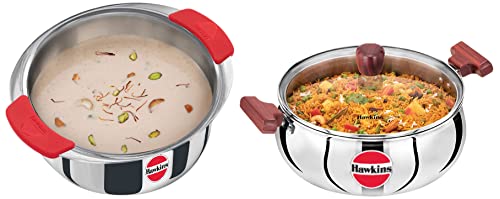 Image of Hawkins 5 Litre Cook N Serve Handi with Glass Lid & Tri-Ply Stainless Steel Induction Compatible Metro Patila, 2.5 Litre, 2.5 Liter