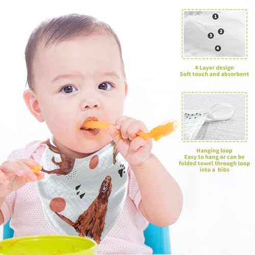 Image of vvfelixl Irish Setter Dog Pattern Baby Burp Cloths Baby Muslin Washcloths for Boys Girls Cotton Baby Face Towel for Newborn Infants Soft and Absorbent 11.8 X 11.8 in, 5 Pack