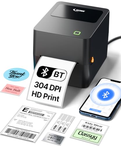 Image of SEZNIK Tejas Shipping Label Printer | 304 DPI HD Print | USB + Bluetooth | Direct Thermal Label Printer for E-Commerce, MRP Sticker, Jewellery, Excel, Barcode, | 1 Year Warranty | No SellerFlex