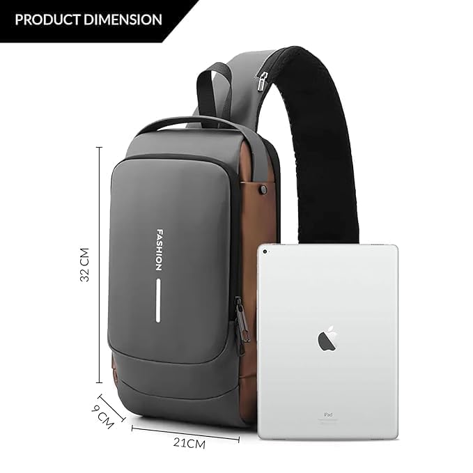 Image of Waterproof Anti-theft Crossbody Bag With Password Zipper Lock & USB Charging Port, Men's Shoulder Chest Daypack Bag Travel Hiking Sling Backpack