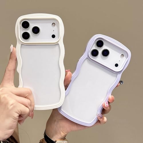 Image of Back Cover Compatible with iPhone 17 Pro Max, Cute Curly Wave Frame Clear Case for Girls Women, Transparent Soft Silicone TPU Bumper Shockproof Protective Cover for iPhone 17 Pro Max (Purple)