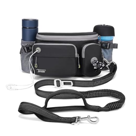 TUDEQU 4-in-1 Hands Free Dog Leash with Waist Bag,5.8FT Dog Running Leash,Adjustable Waist Belt for Walking Training Hiking Jogging Biking,Car Seat Belt Buckle,Reflective Stitches,Medium to Large Dogs
