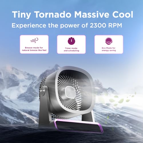 Image of EcoLink Tiny Tornado Mini Fan (Grey Purple) | Compact & Portable Personal Fan | Powerful Airflow | USB Rechargeable | Quiet Cooling for Home, Office & Travel | Pack of 1