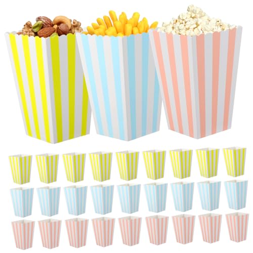 ABOOFAN 60Pcs Colorful Striped Popcorn Boxes Reusable Snack Containers Parties and Carnivals Decorative Treat Boxes for Desktop