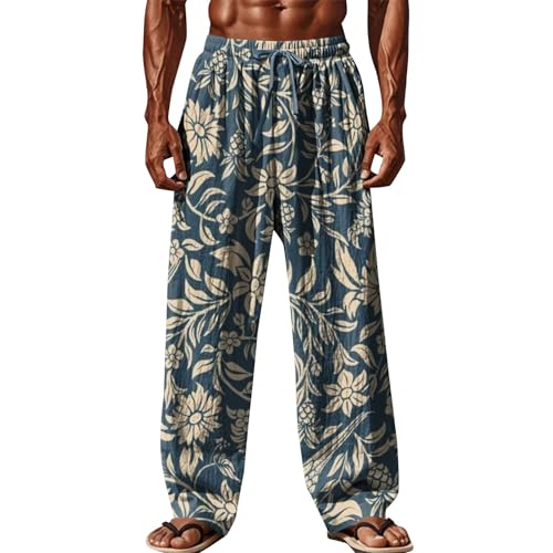 Image of Mens Yoga Beach Pants Wide Leg Printed Summer Pants Men Hippie Wide Leg Sweatpants Elastic Waist Baggy Trousers Hawaii Holiday Pant Patterned Yoga Hippy Bottoms Joggers Harem Pant With Pockets