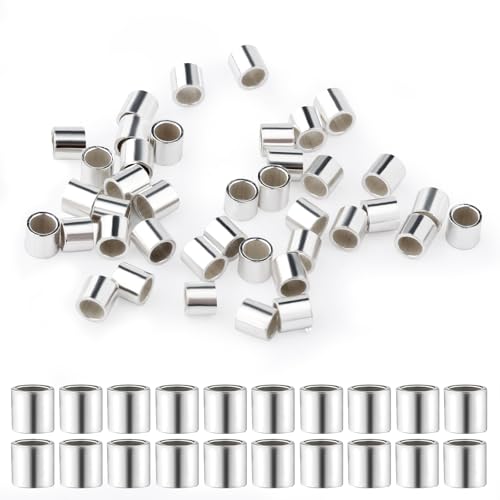 LCCHOLV 2 mm S925 Sterling Silver Crimp Beads for Jewelry Making - 40 PCS Hypoallergenic Silver Crimp Tubes, Crimping Beads Tube Crimp End Spacer Beads, Jewelry Crimps Making Supplies, Medium