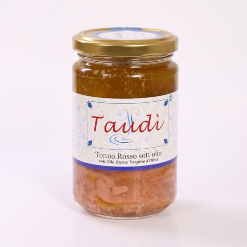 Atún Rojo en Aceite de Oliva Premium 290 g - Sabor intenso y fresco para su plato - Conservas en vaso Taudì Conservas Artesanales Sicilianas