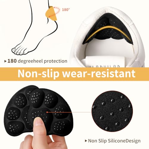 Image of 4 PRS 4D Cushioned Heel Grips - Pads for Big Shoes (Black) | 4D non-slip massage pads designed to prevent heel slipping and blisters. Premium inserts for loose shoes too big.