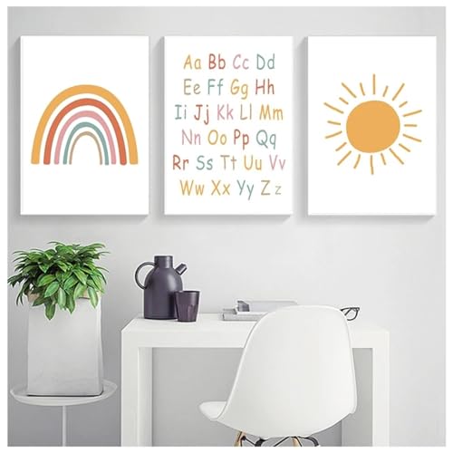 Art mural pépinière pour grand mur nu, lot de 3 toiles alphabet KEBIA 70x100 cm