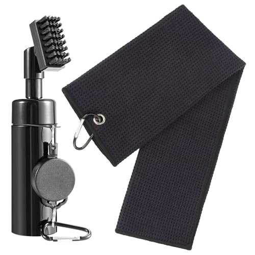 Golf Reinigungswerkzeug Kit Multifunktionaler Golfzubehör Golfschläger Bürste Rillenreiniger mit Golftuch Karabiner, Rillenschärfer für Schlägerflächen Rillen für Männer Golfer Geschenke (2PCS)