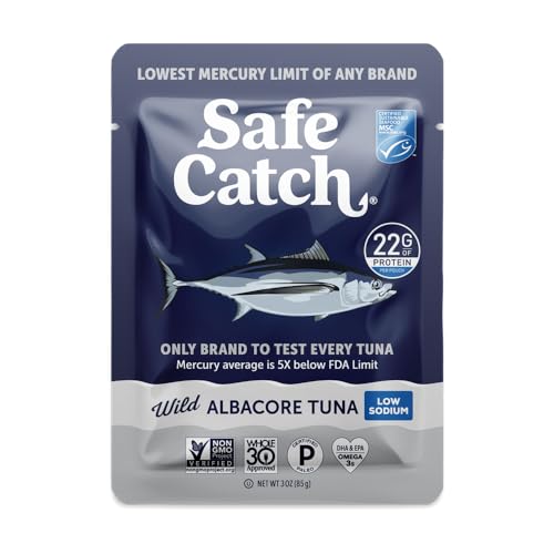 Safe Catch Wild Albacore Tuna Fish Pouch, Low Sodium and Mercury-Tested, Lean Protein, Omega 3s, Non GMO, Paleo, Pack of 12 Pouches