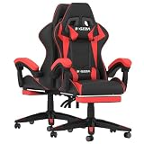Ergonomic Gaming Chair with Footrest for Adults (With Footrest, Red)