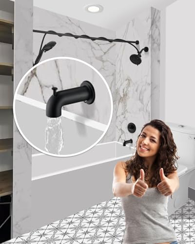 LOCALAND Slip-On Extra Long Tub Spout with Diverter, 1/2 Inch Slip Fit Connection,Matte Black