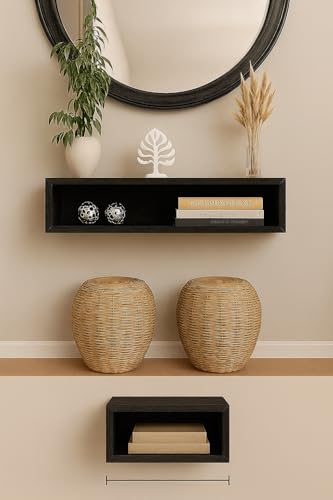 Image of Solid Wood Entertainment Floating Tv Unit for Living Room | Floating Media Tv Cabinet | Natural Finish Color and Size Off (Black, Small 40 CM)