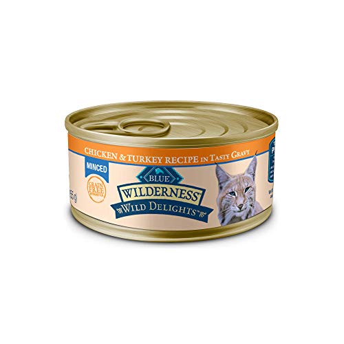 Blue Buffalo Wilderness Wild Delights High Protein Grain Free, Natural Adult Minced Wet Cat Food, Chicken & Turkey 5.5 oz cans (Pack of 24)