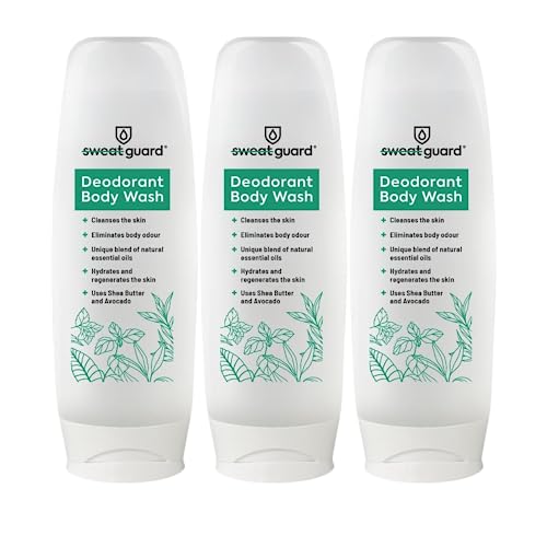 SWEAT GUARD® Deodorant Body Wash - 3 x 300ml. Antibacterial, Anti Sweat & Antifungal Shower Gel, Odour Eliminator. Antiperspirant Hyperhidrosis Treatment For Sensitive Skin - Natural Ingredients.