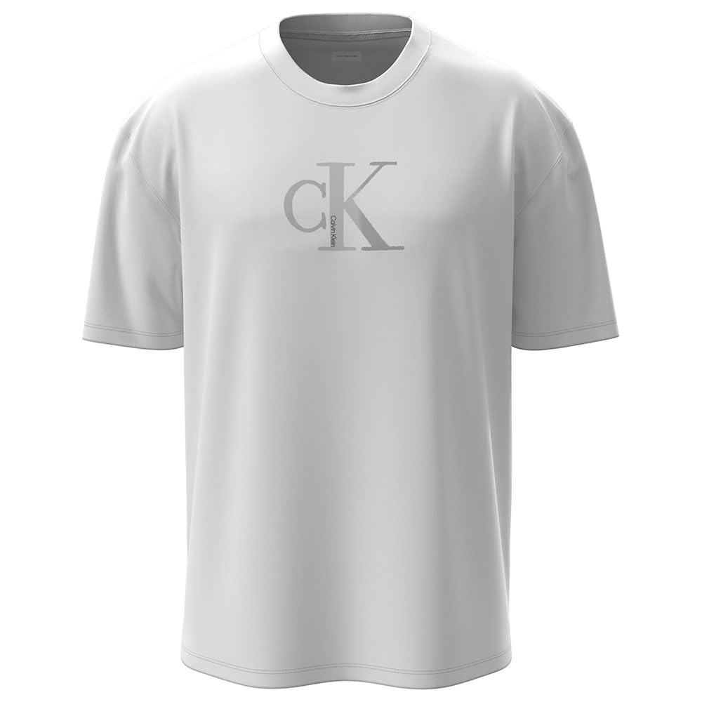 Calvin Klein Men's Short Sleeve Centre Monogram Classic Cotton T-Shirt, White (Brilliant White), M