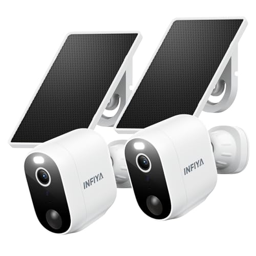 INFIYA 2K Camera Surveillance WiFi Exterieure sans Fil - Camera Exterieur sans Fil Solaire, Alerte Instantanée PIR, Vision Nocturne Couleur, Détection Humaine, 2.4GHz WiFi, Étanche IP65 (Lot de 2)