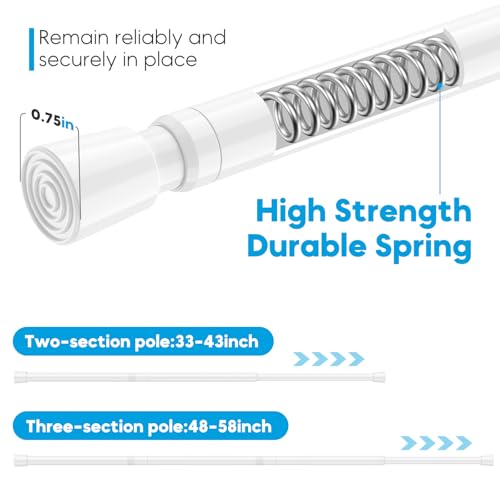 Image of AIZESI 2 Pack Spring Tension Curtain Rod 32 to 58 inch Adjustable Curtain Rods No Drilling Expandable Spring Loaded Curtain Rod for Windows Doors Kitchen Curtains, White