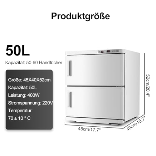 Zertylre 50L Handtuchwärmer Kompressen Towel Handtuch Wärmer,Handtuch Hot Cabinet mit UV-Lampe Platz für 50 bis 60 Handtücher,Kompressenwärmer für Babypflege, Spa,Friseursalons(Weiß)
