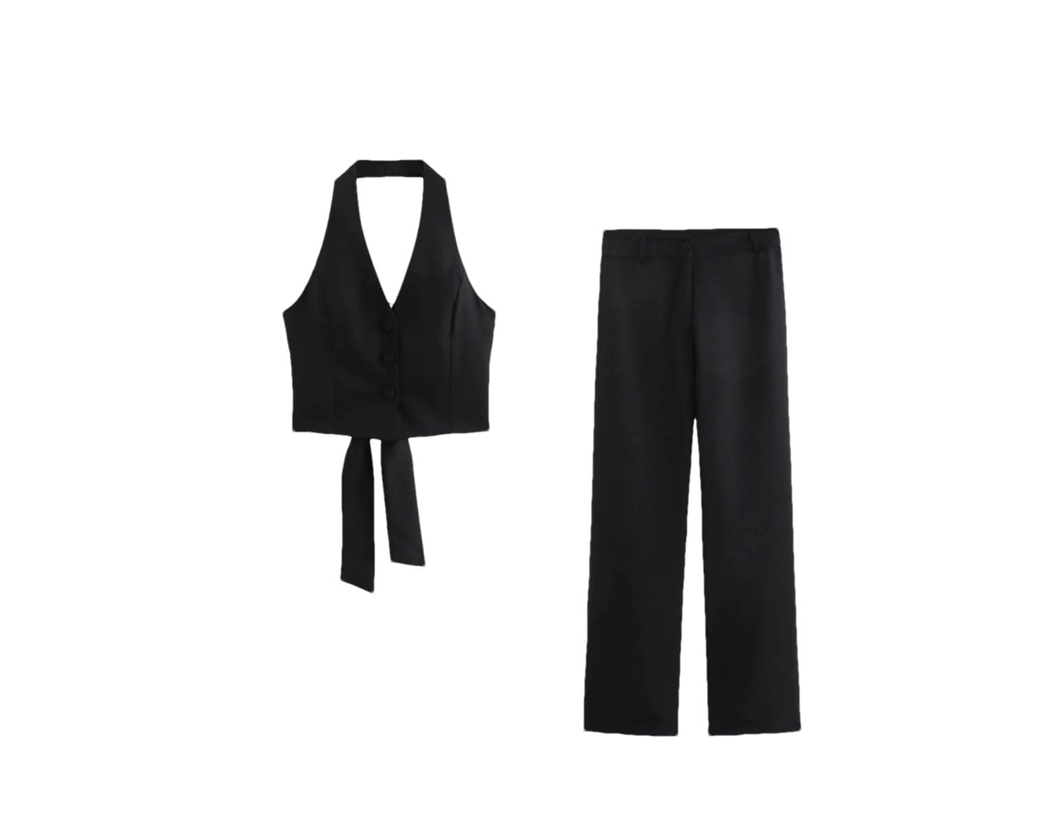 Womens 2 Piece Set Backless Sleeveless Suit Vest Zipper Casual Suit Long Pants