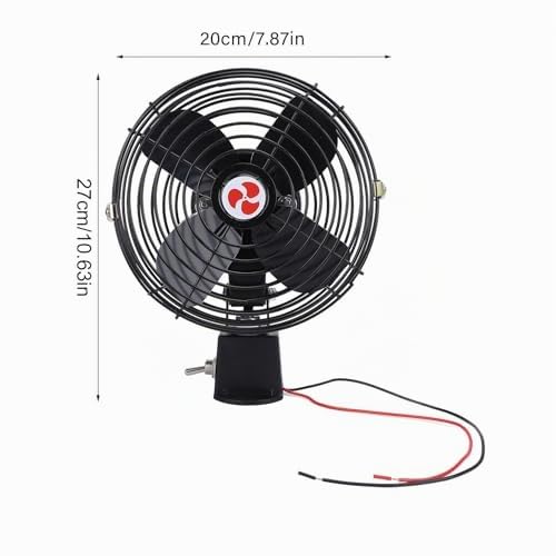 Ventilador de Refrigeración Silencioso para RV de 12V, Interruptor de 2 Velocidades, Ventilador de Coche de Metal Resistente para Camión, RV, Coche, Barco y Autobús (8 pulgadas)