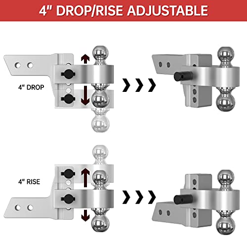 Adjustable Trailer Hitch, Fits 2.5 Inch Receiver, 4 Inch Drop Hitch, 18,500 Lbs Gtw, Aluminum Forged Shank, 2 Inch & 2-5/16 Inch Balls, Towing Hitch For Heavy Duty Truck With Double Lock Pins #TOP4