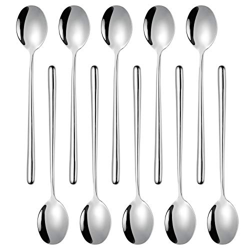 Miupoo Colheres, colheres de sopa de cabo longo, de aço inoxidável, cor prateada, 10 unidades (22,7 x 4,6 polegadas)