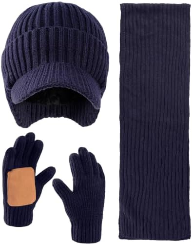 Women's Winter Accessories Set, 3-Piece Knit Beanie Hat, Touchscreen Gloves, Neck Warmer & Ear Warmer Headband, Soft Fleece Lined Cold Weather Essentials Gift Set for Women-34 Ink Blue image 2