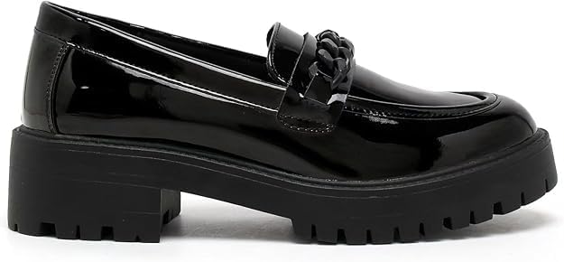 Girls' Black Patent School Loafers – Comfy Anti-Slip on Uniform