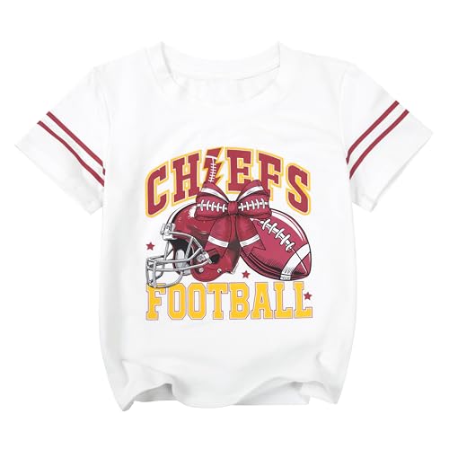Football Shirt Boys Girls Game Day Shirts Kids Superbowl Fans Tee Football Helmet Graphic Short Sleeve Tops White