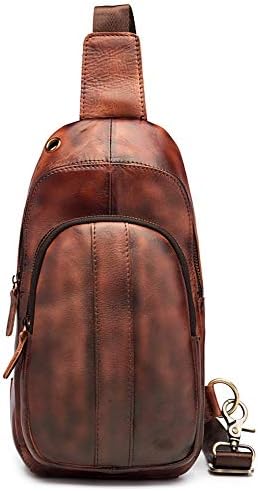 vintage Men's real Leather chest bag Business Casual Outdoor Sling Bag (Style 8 - mixing Color Dark red)