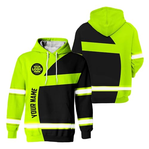 HiVis Custom Reflective Hoodie Hi Vis Uniform Green Neon Black Curved Custom Logo And Name High Visibility Hoodie For Men Reflective Hoodie Construction Workwear For Workers, Truckers, Patriotic-XL
