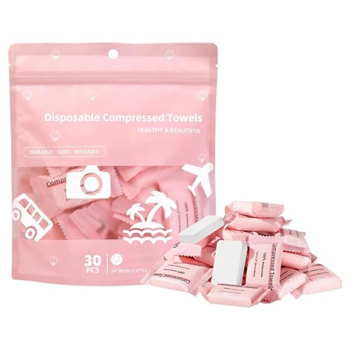 Pastillas de toalla comprimidas – Viscosa, 30 hojas envueltas en , toallas de viaje comprimidas | Mini toalla expandible, toallitas comprimidas para monedas, senderismo, deportes, salón de