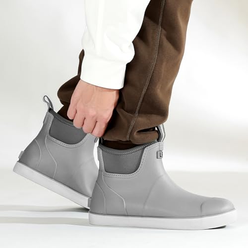 Image of Men's Deck Boots, Waterproof Non-Slip Ankle Rain Boots for Fishing
