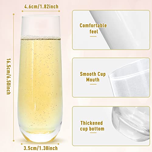 Qooenz Pack Of 8 Stemless Champagne Flutes, 9.3Oz Clear Cocktail Glasses For Mimosa, Party, Wedding - Dishwasher Safe Glassware Set For Champagne, Wine, Rose, Prosecco #TOP1