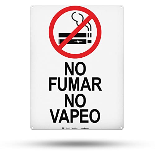 TRADESAFE No Smoking No Vaping Sign - No Fumar No Vapeo Spanish Sign, Quick Install Aluminum Safety Sign, Light Reflective, UV-Resistant, Waterproof, 10” X 14”, No Smoking Signs for Business