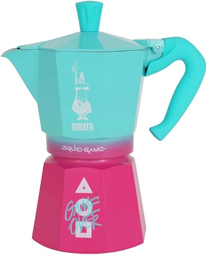 Miniatura 5 de Bialetti Moka Express Squid Game Máquina de café expreso icónica para estufa, olla Moka, cafetera italiana, 6 chupitos de espresso (9 oz - 9.1 fl