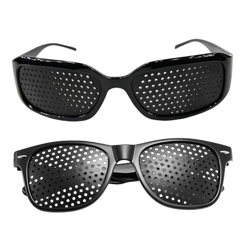 2Pcs Pinhole Glasses (Normal & Sporty) | Distance Glasses | Vision Correction | Eye Training for Eyesight Improvement | LunisK Correction Glasses | Pin Hole Glasses for Fatigue Relief(Black)
