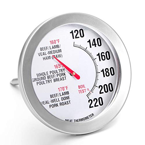Meat Thermometer Extra Large Dial 2.8-Inch Meat & Poultry Thermometer Stainless Steel Safe Waterproof Classic Design BBQ Poultry Probe Cooking Meat Thermometer for Household Cooking Turkey Pork Beef