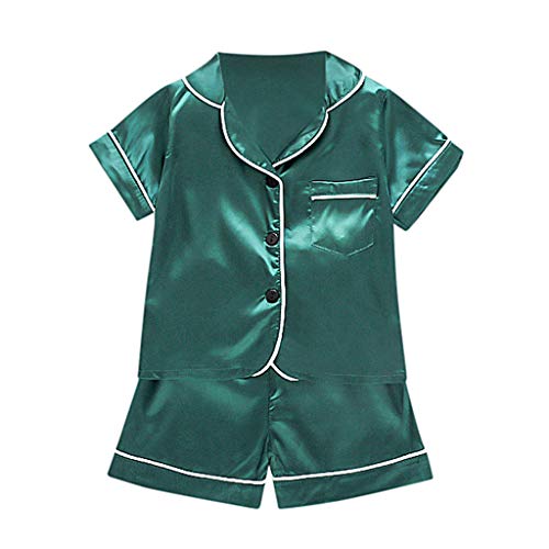 Girls Boys Satin 𝐏ajamas Summer Solid Button-Down Silk 𝐏js for Baby 2 Pieces Short Sleeve 𝐒leepwear for Kids 𝗟ounge Set