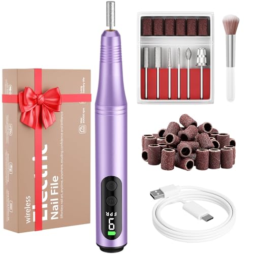 Image of Electric Nail Drill Kit, Electric Nail File Cordless Nail Drill Machine for Acrylic Gel Dip Powder Nails, Professional Portable Manicure Pedicure Rechargeable Lightweight for Home Salon Use