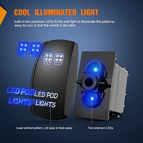 Nilight Led Pod Lights Rocker Switch Led Light Bar Switch 5Pin Laser On/Off Switches 20A/12V 10A/24V Switch With Jumper Wires Set For Cars,Trucks,Rvs,2 Years Warranty #TOP3