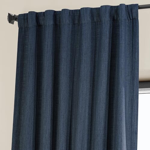 Image of HPD Half Price Drapes - Faux Linen Curtains for Living Room (1 Panel) - 50W X 108L - Textured Room Darkening Curtains for Bedroom 108 Inches Long Home Decor, Indigo (Pack of 8)